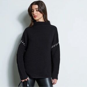 T-Tahari Black Mockneck Whipstitch Sweater